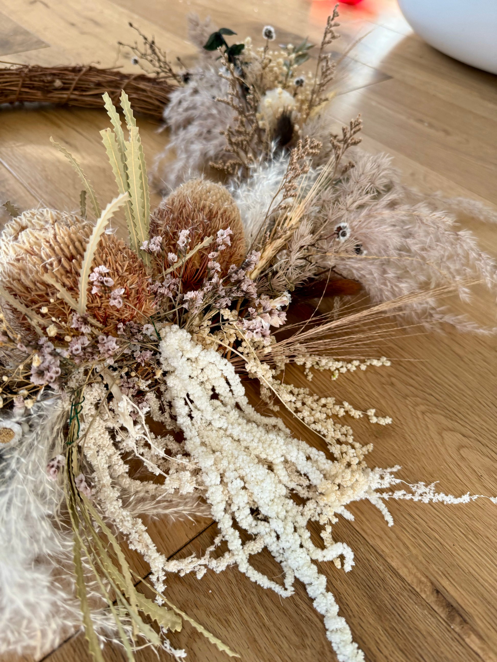 wood floor with wreath