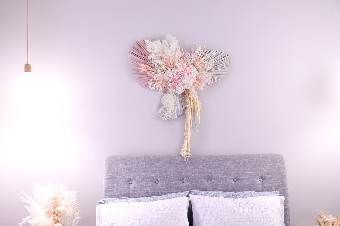 Sweetie Pink and White Dried Flower Wall Hanging