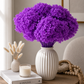 Vibrant Lilac hydrangea in a white vale on a table 