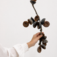Hand holding a unique, dark brown decorative object against a white background