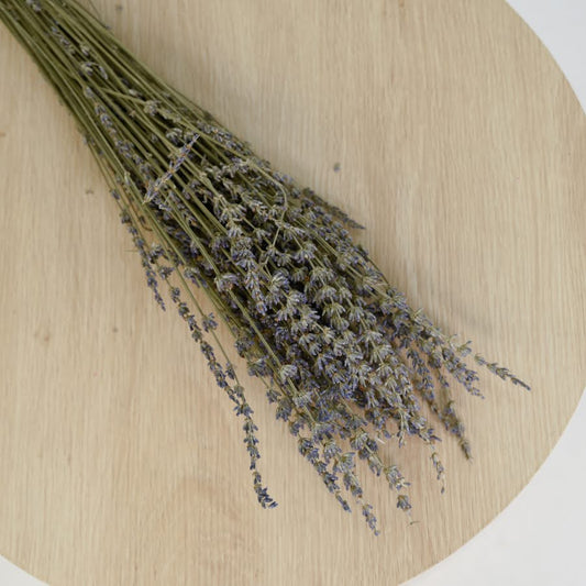 Dried lavender bunch on a wooden stool