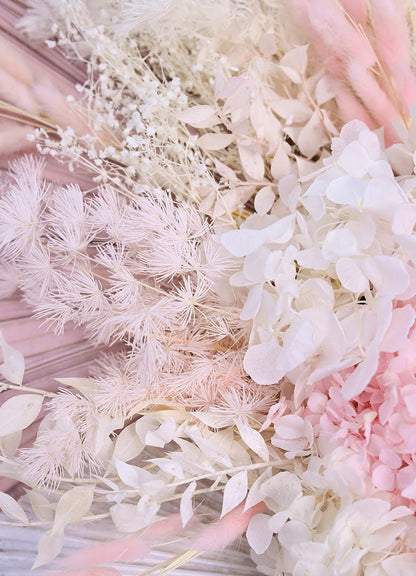Sweetie Pink and White Dried Flower Wall Hanging