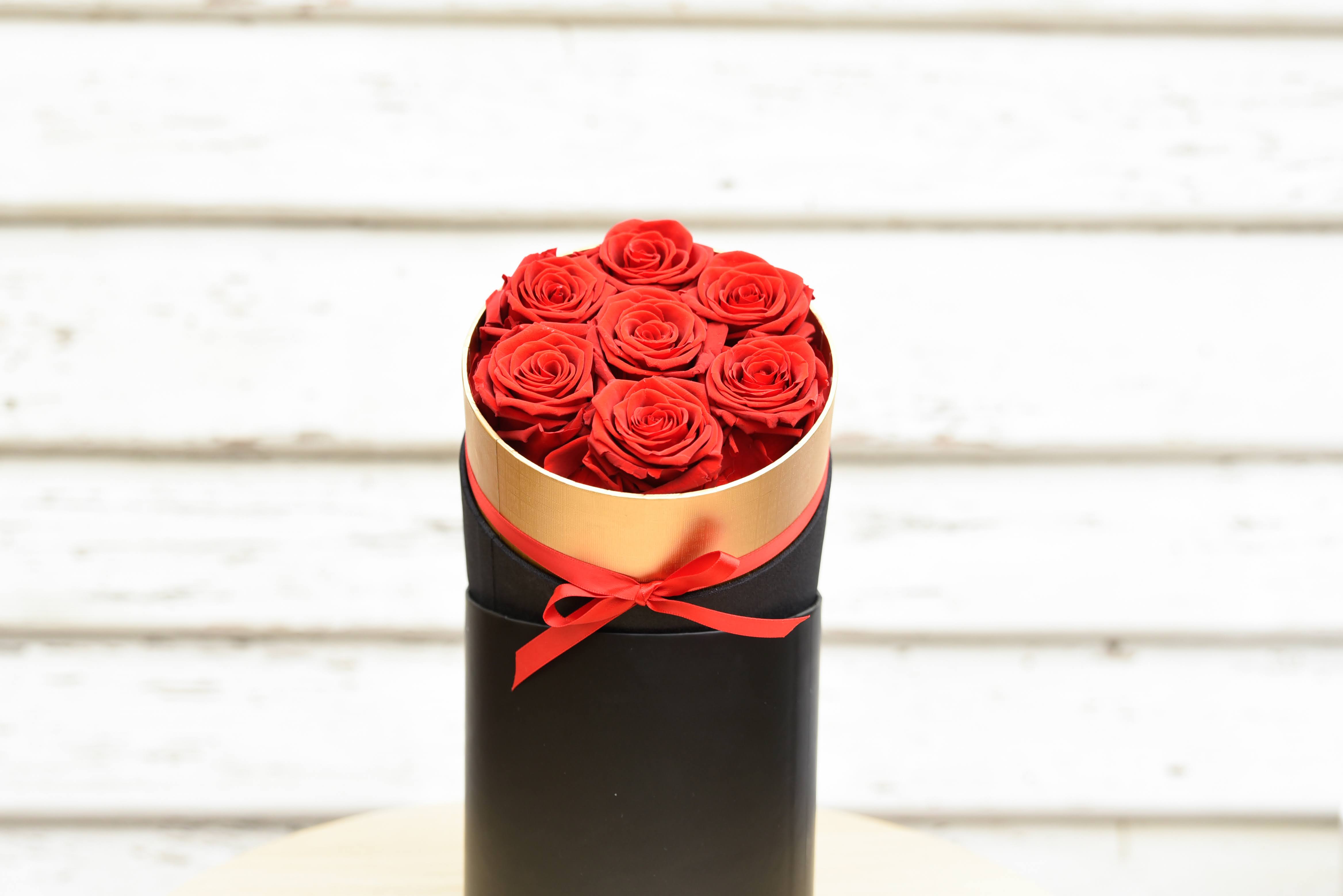 Everlasting Rose Box with gold trim – Peach and Petals Dried Flowers